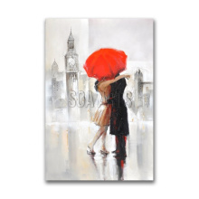 Kissing Couple Under Red Umbrella Modern Canvas Painting